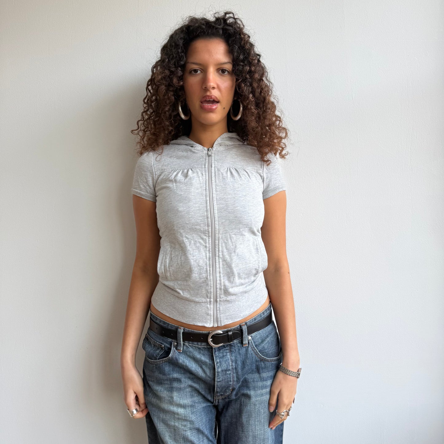 Grey short sleeve hoodie - Size S