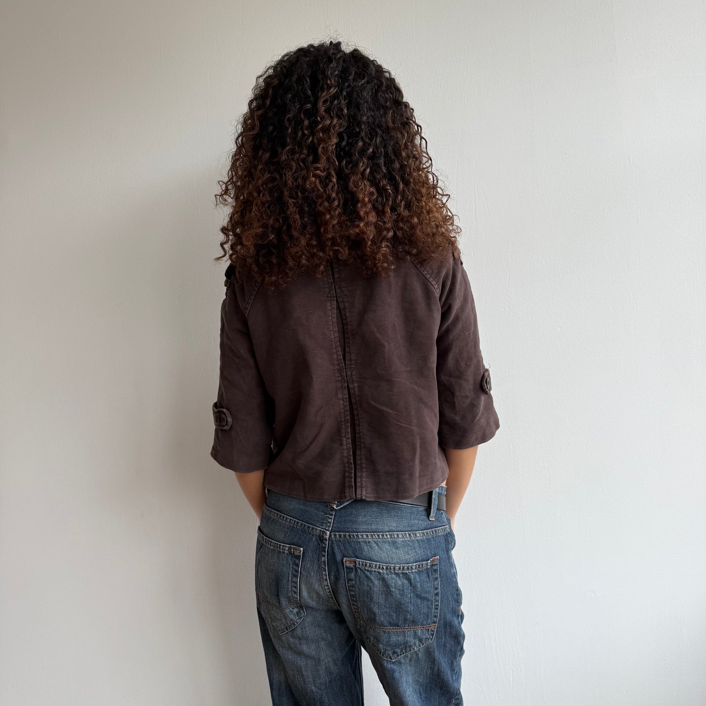 Brown velour 3/4 sleeve peacoat - Size S/M