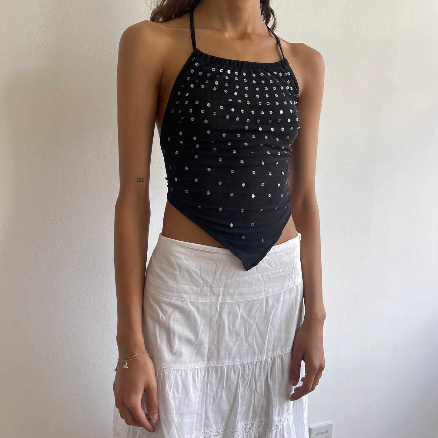 Black mesh sequin halter-neck - Size XS