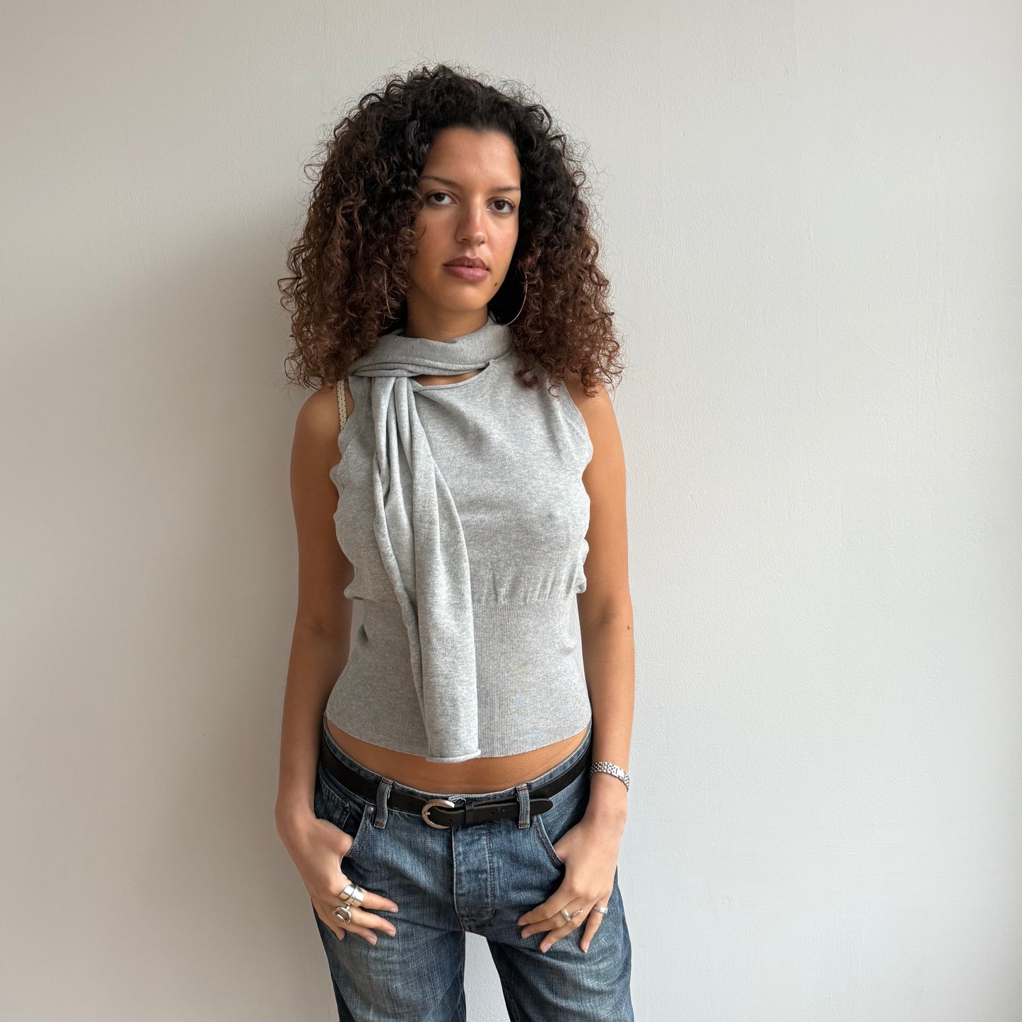 Grey scarf knit jumper - Size S