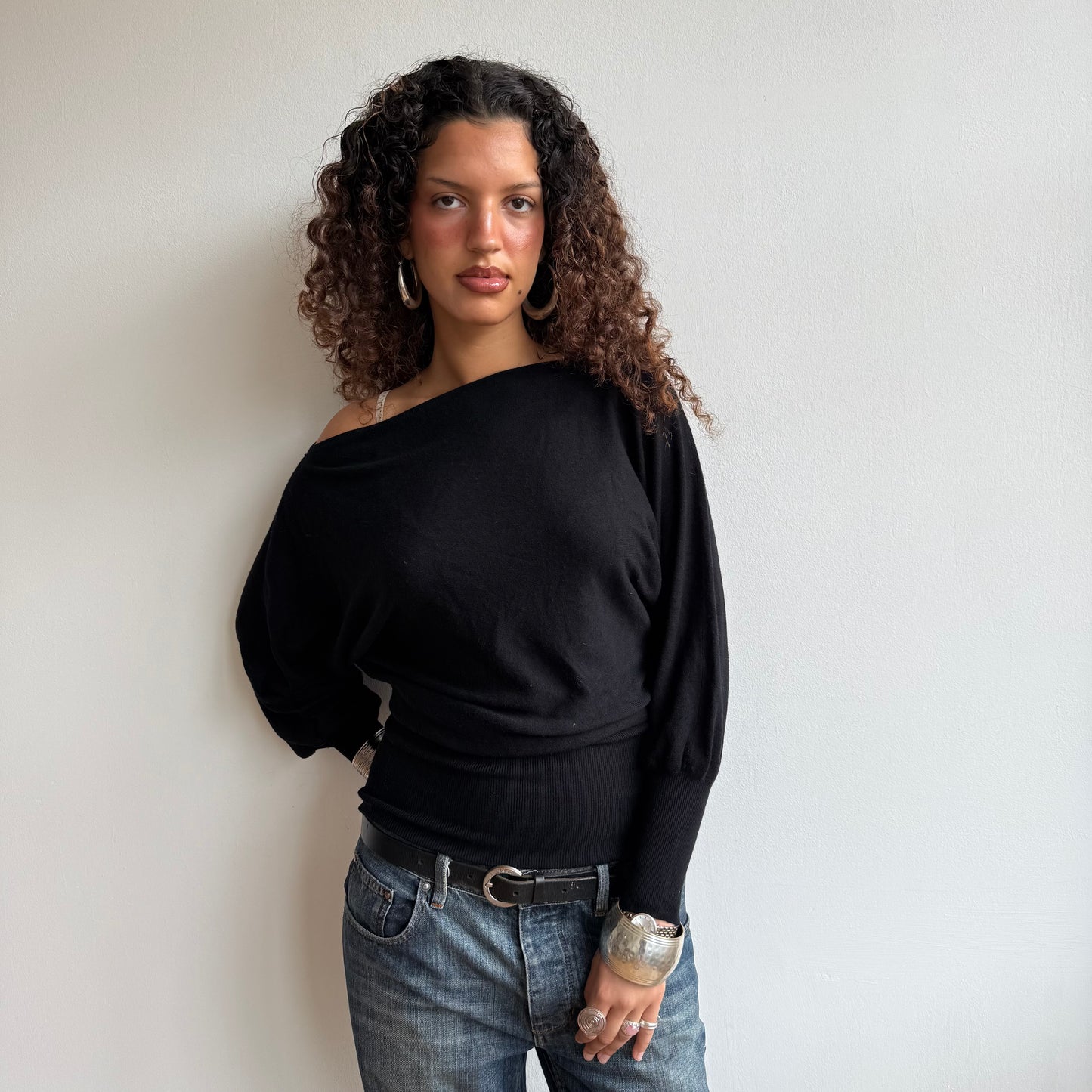 Black slouchy knit jumper - Size M