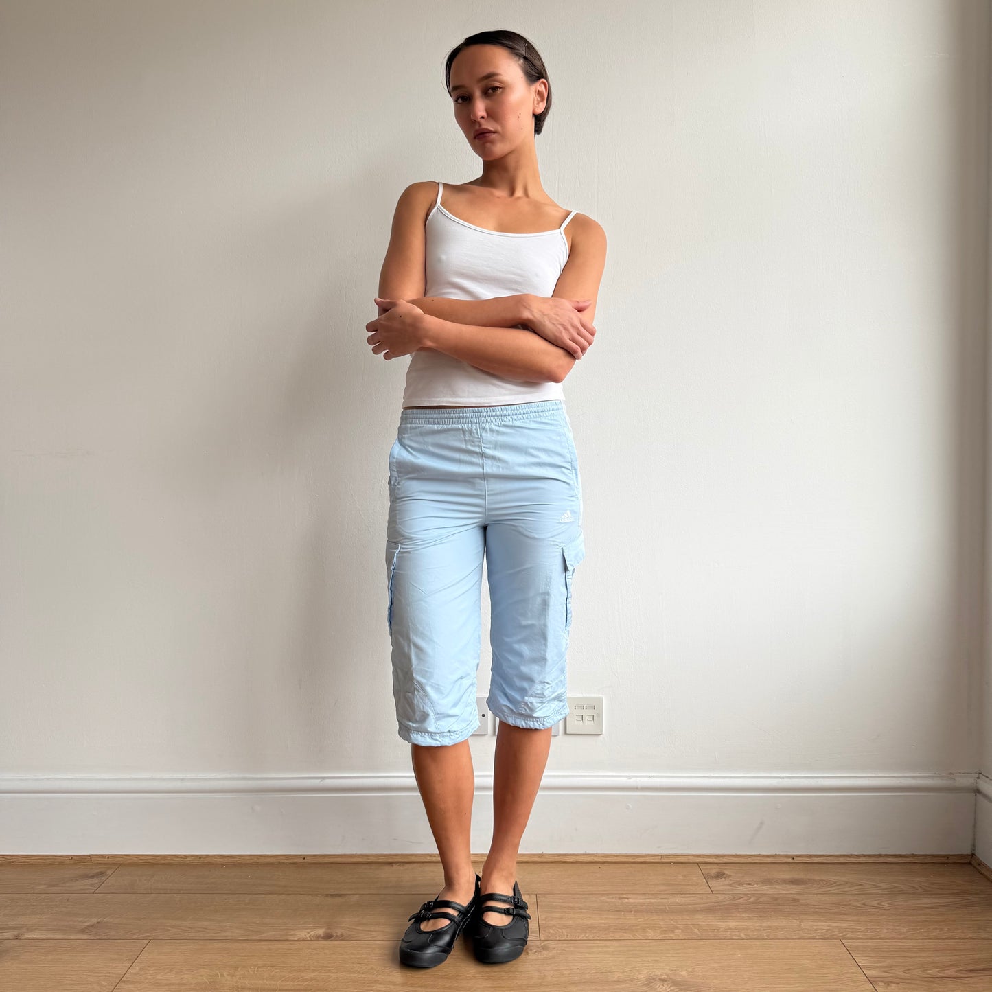 Baby blue Adidas cargo capris - Size XS