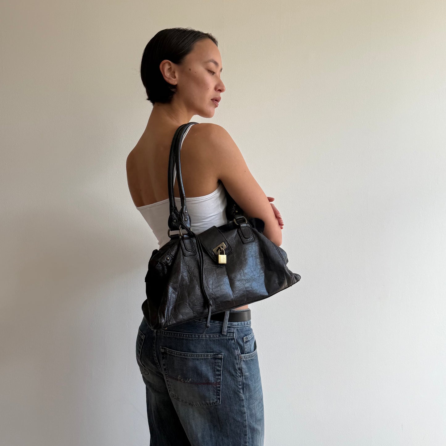 Black leather padlock bag - One Size