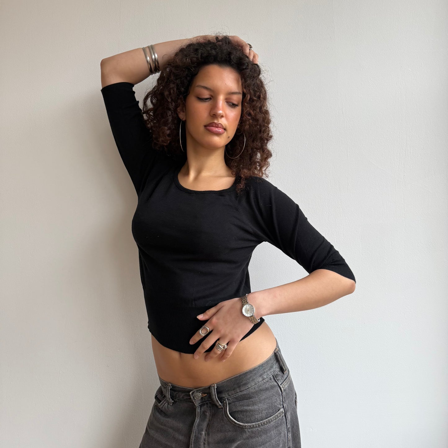 Black 3/4 sleeve knit - Size S