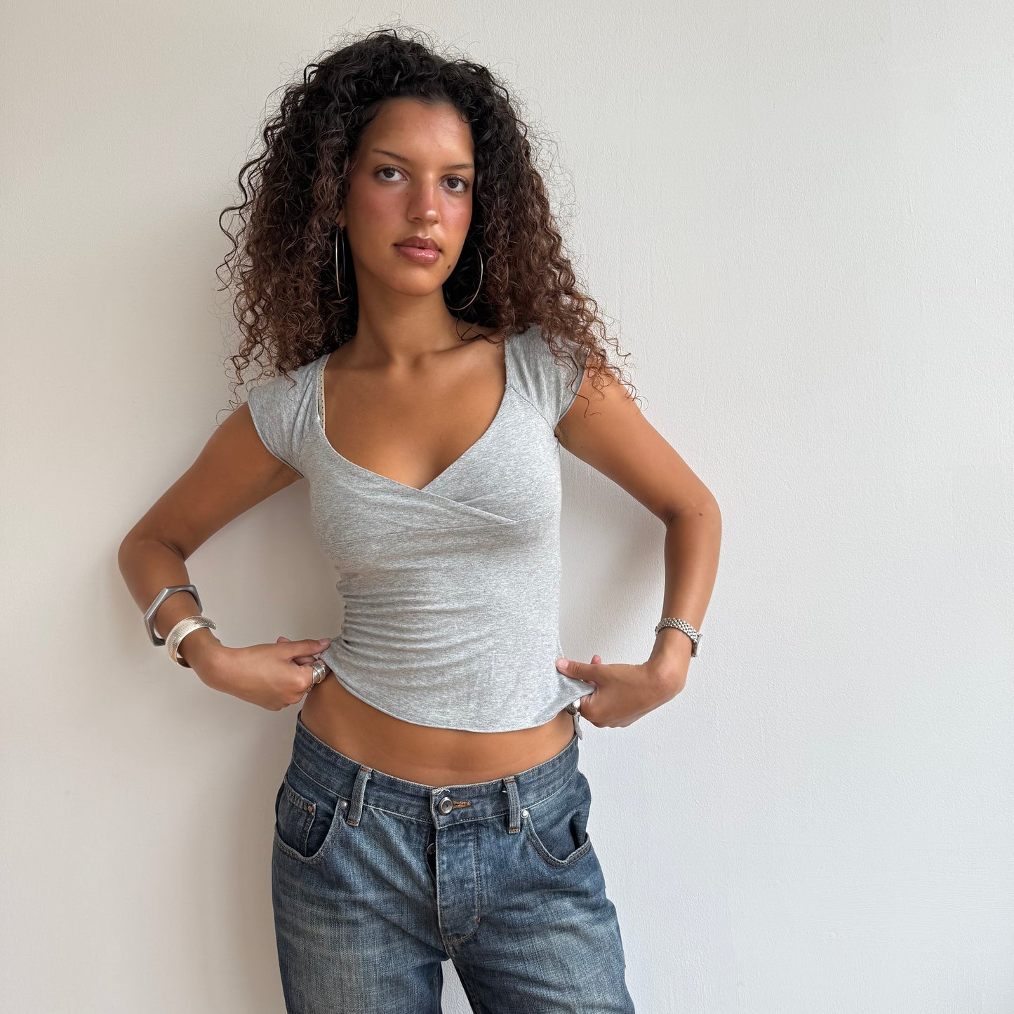 Grey asymmetric wrap top - Size S