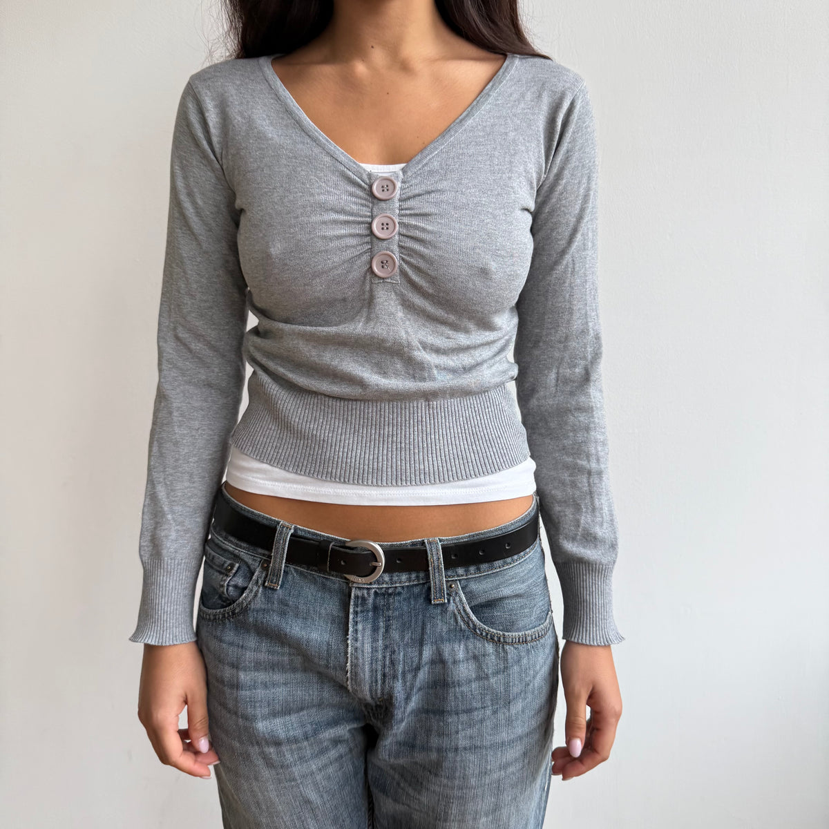 Grey button cropped knit - Size S