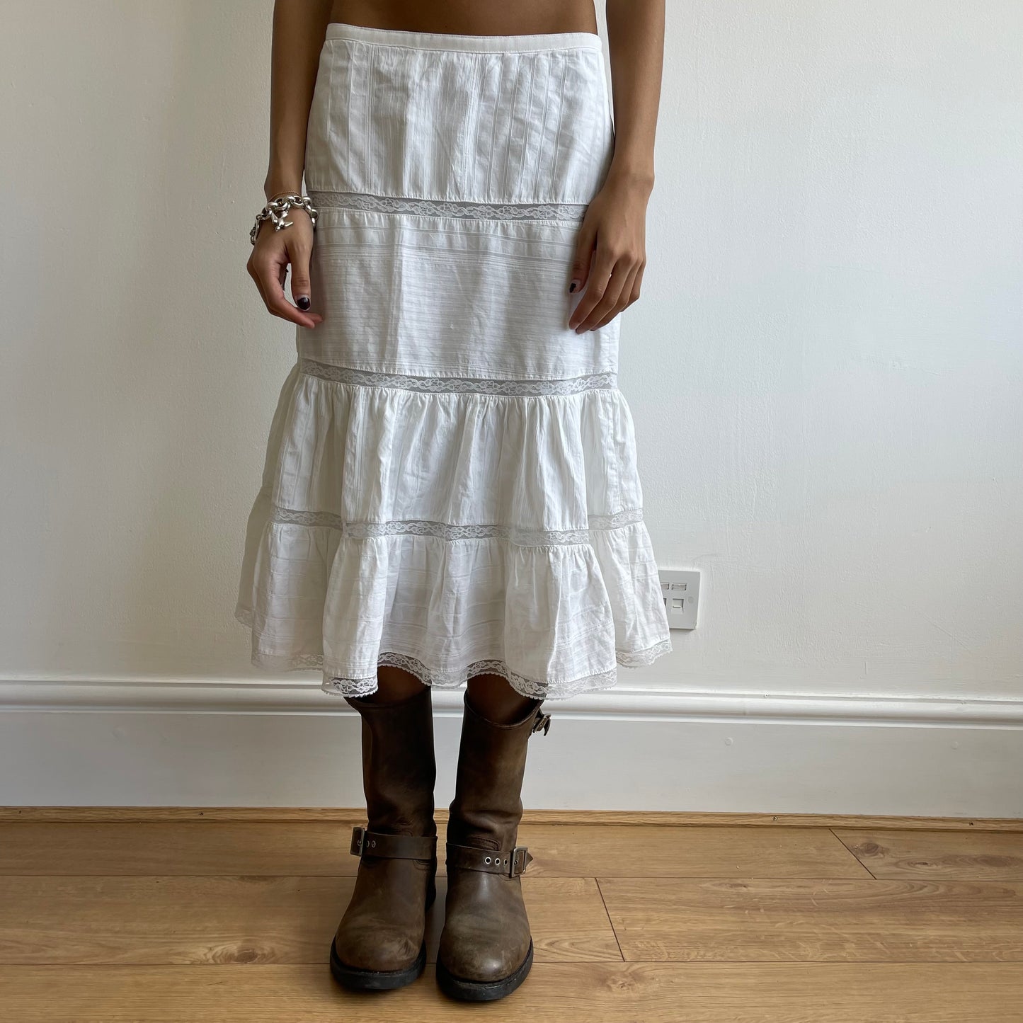 White boho midi skirt - Size XS