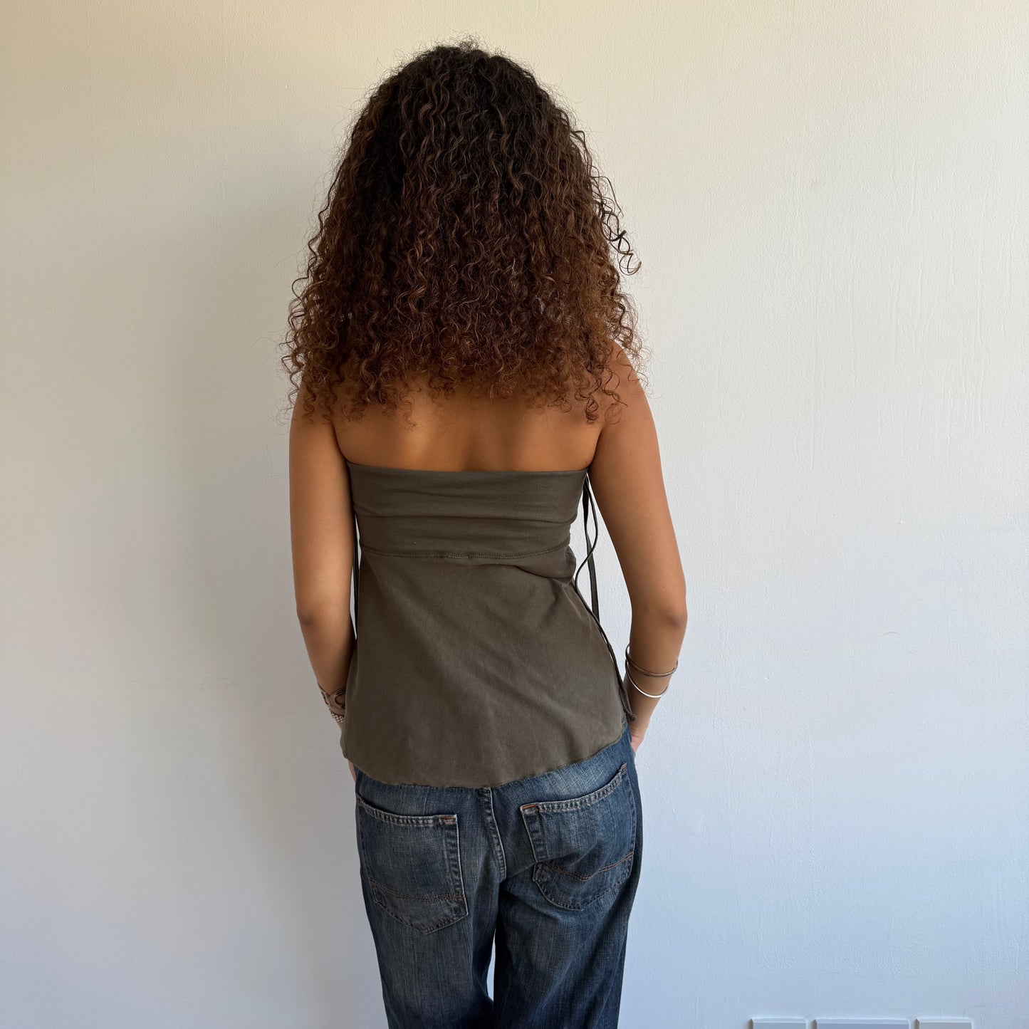 Khaki ruched bandeau top - Size S