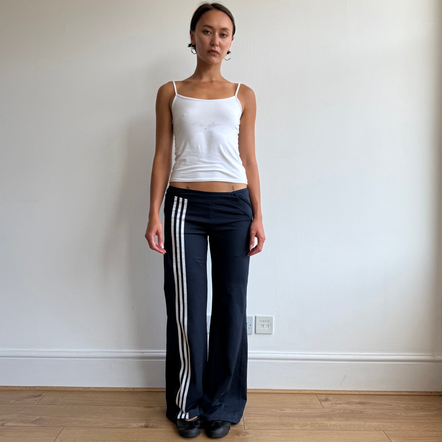 Navy Adidas stripe flared yoga pants - Size M