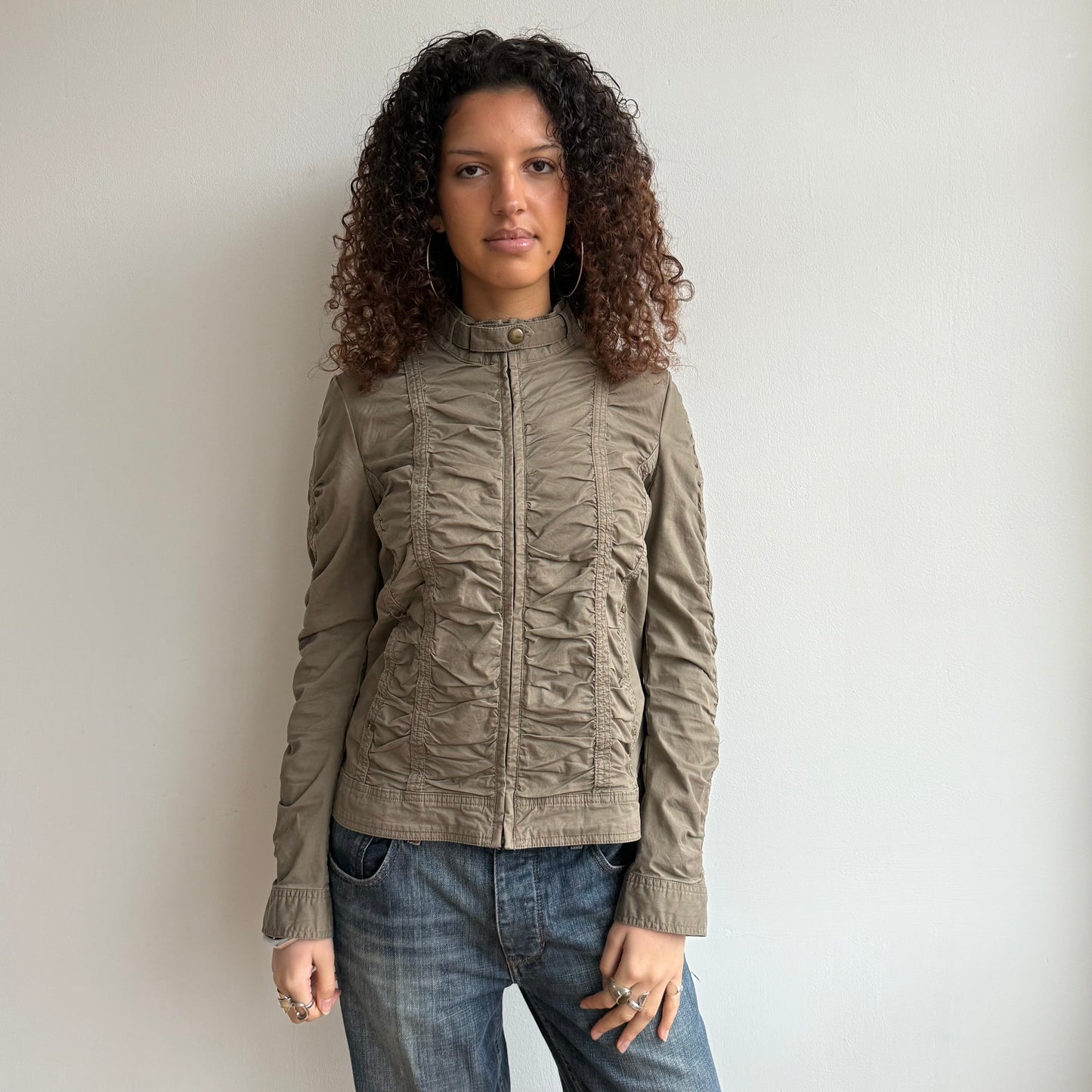 Khaki ruched cargo jacket - Size M