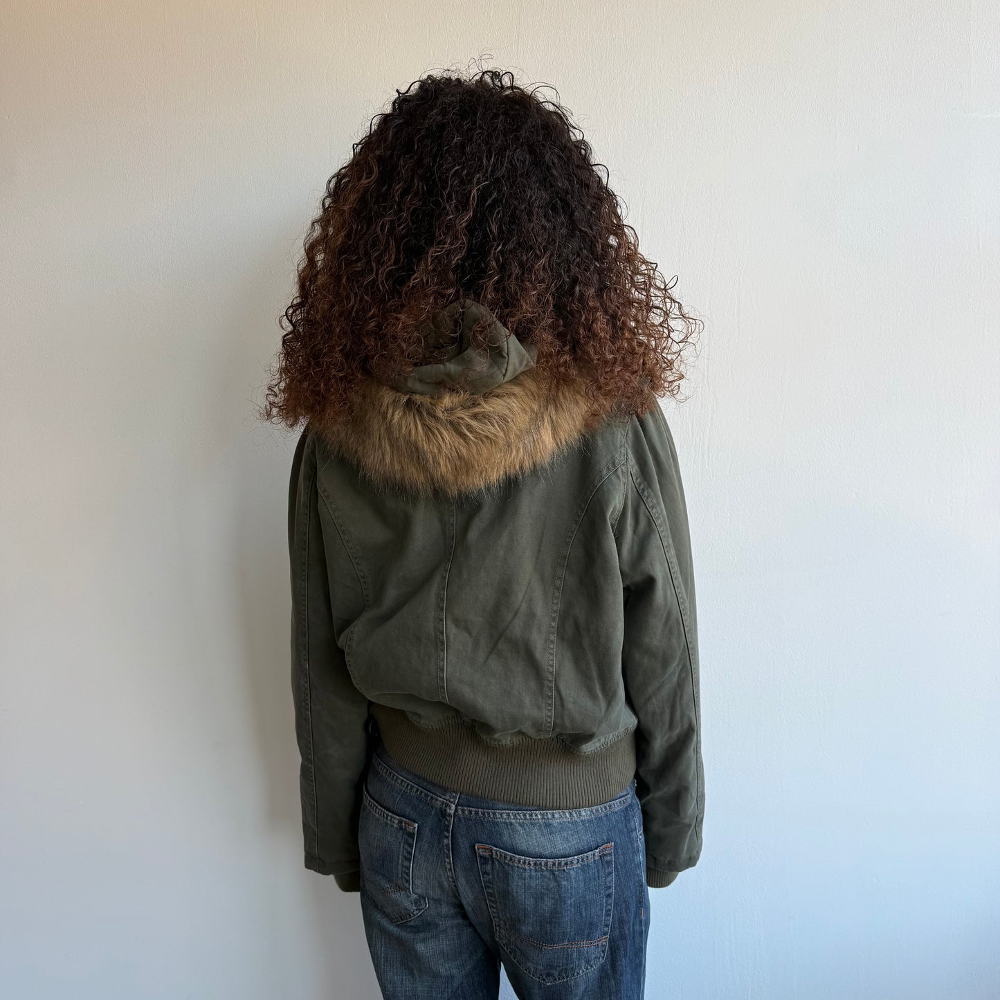 Khaki faux fur hood bomber - Size M