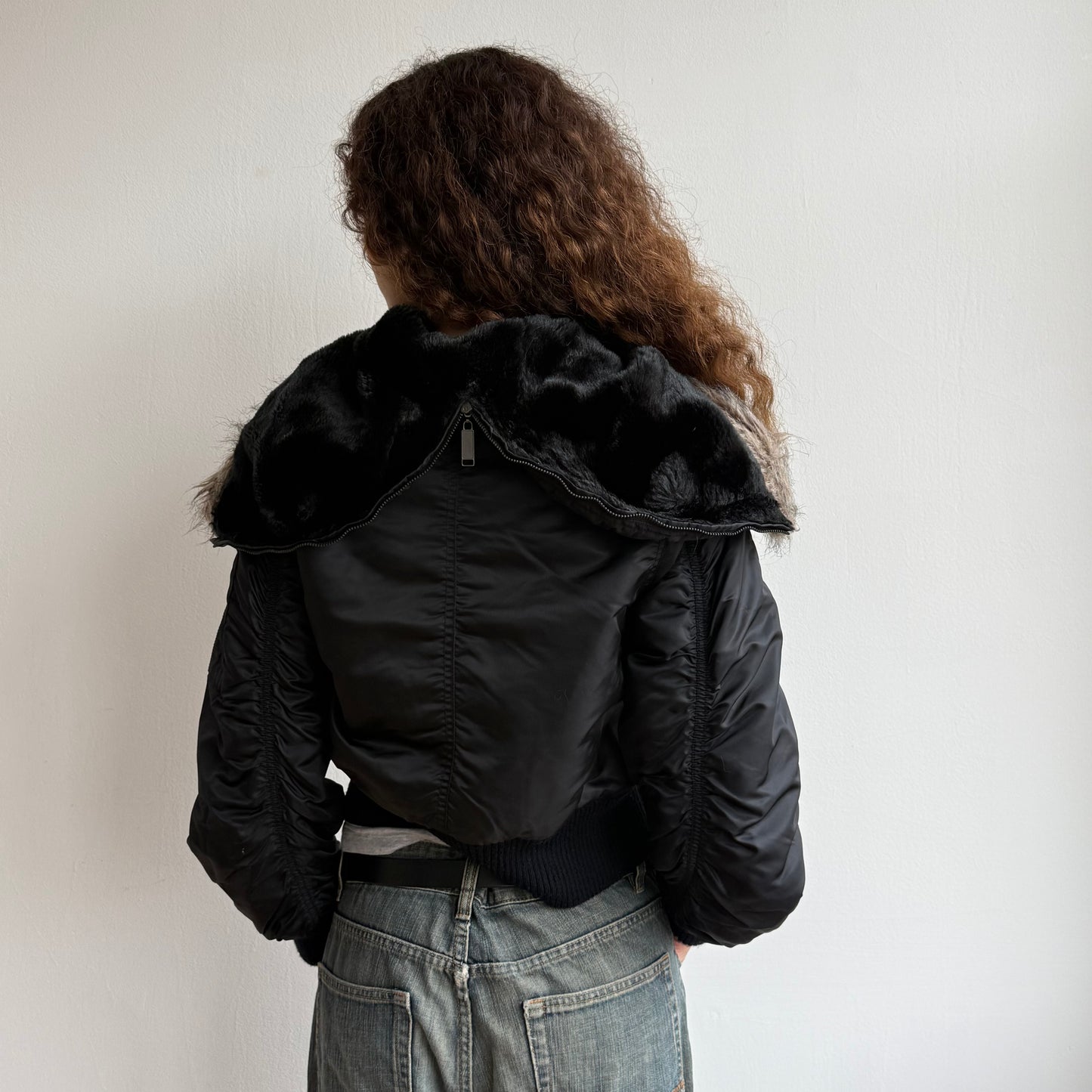 Black hooded cropped bomber - Size S