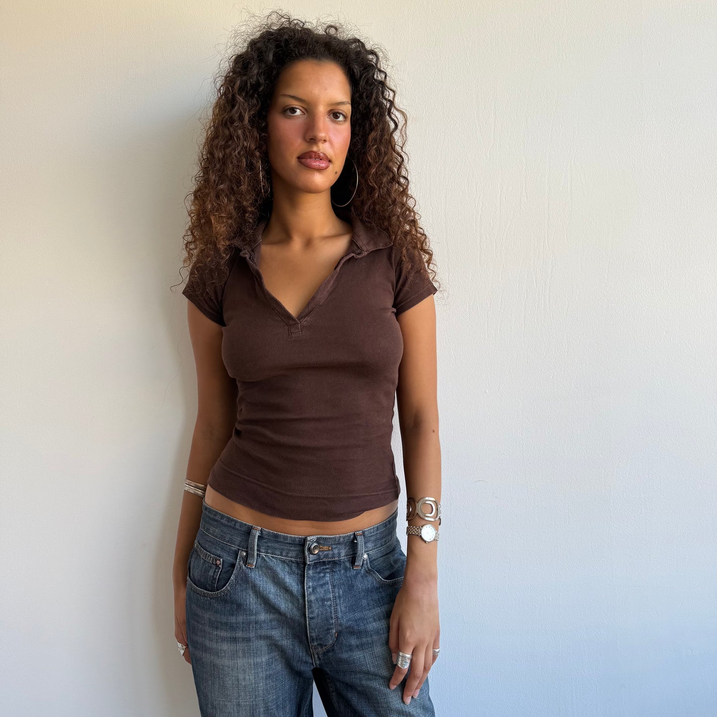 Brown polo top - Size S