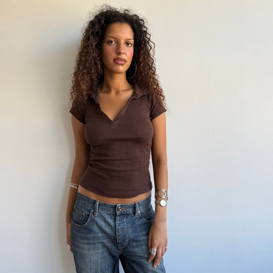 Brown polo top - Size S