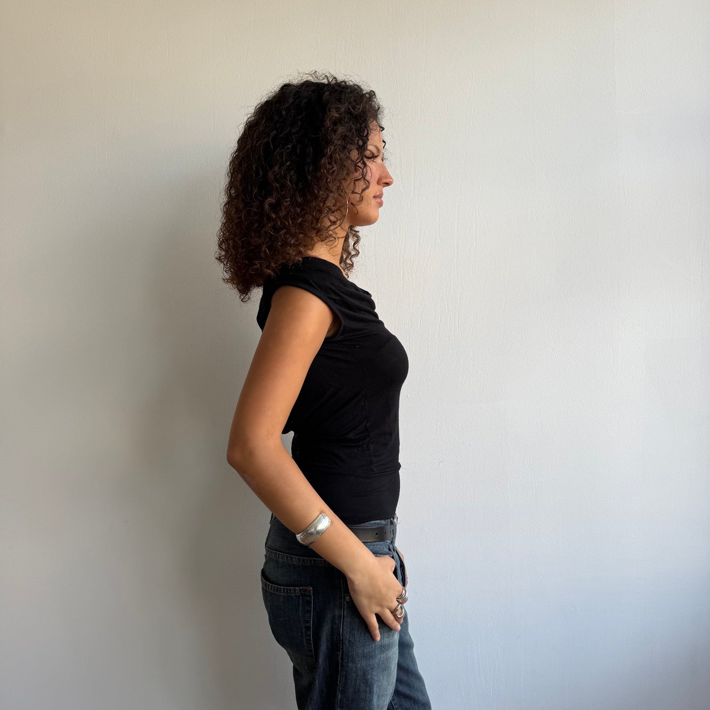 Black cowl keyhole top - Size S