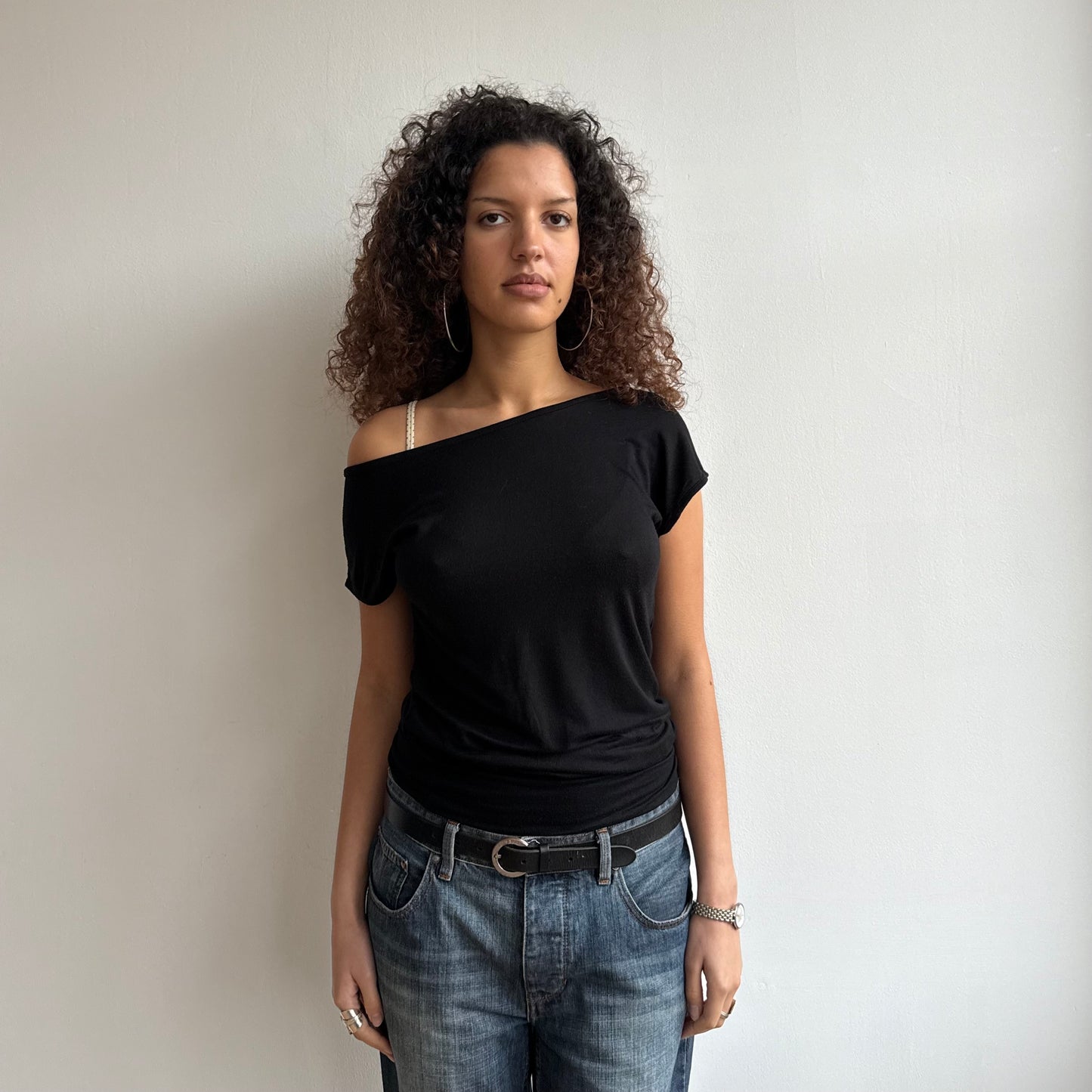 Black keyhole slouchy t-shirt - Size M