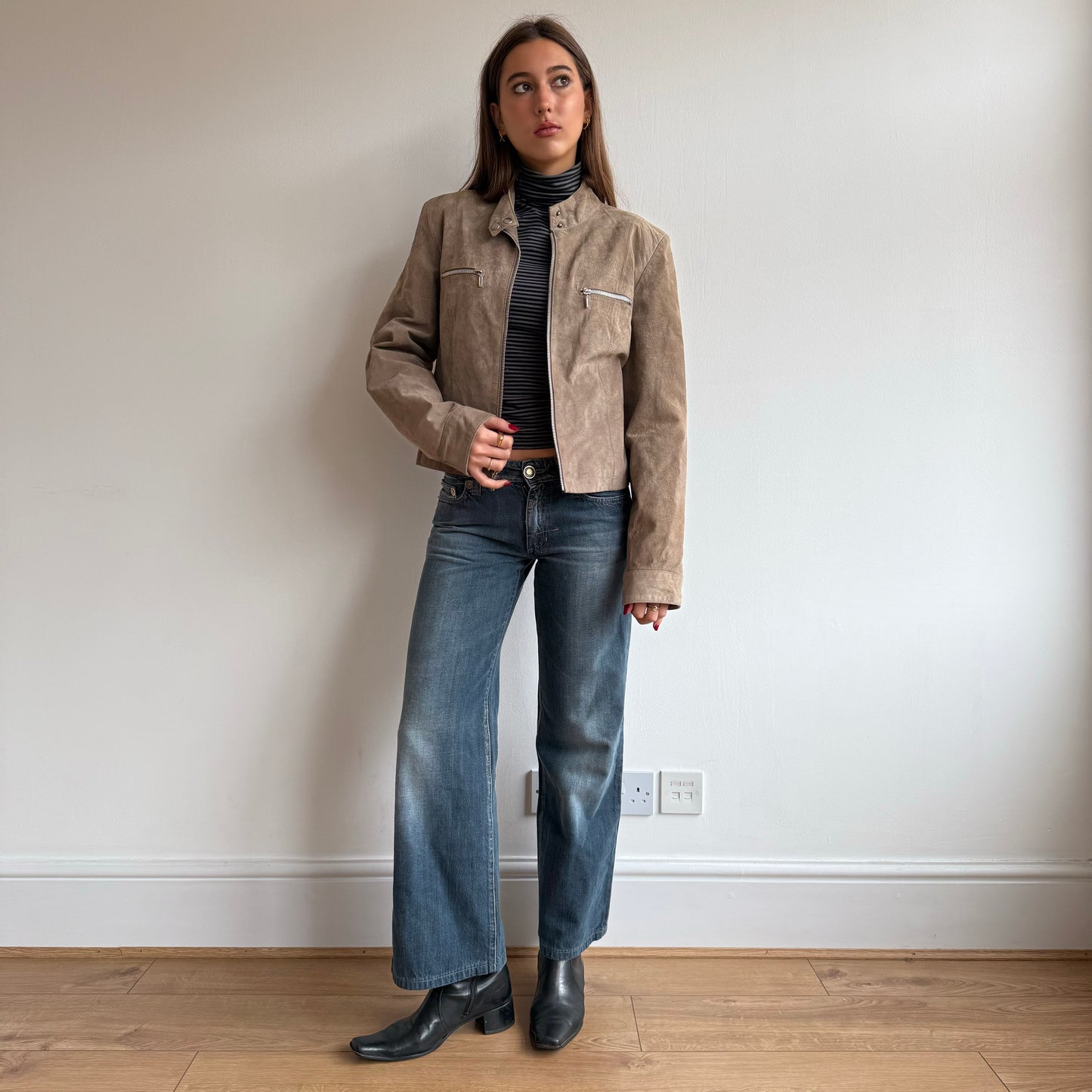 Tan suede moto jacket - Size M