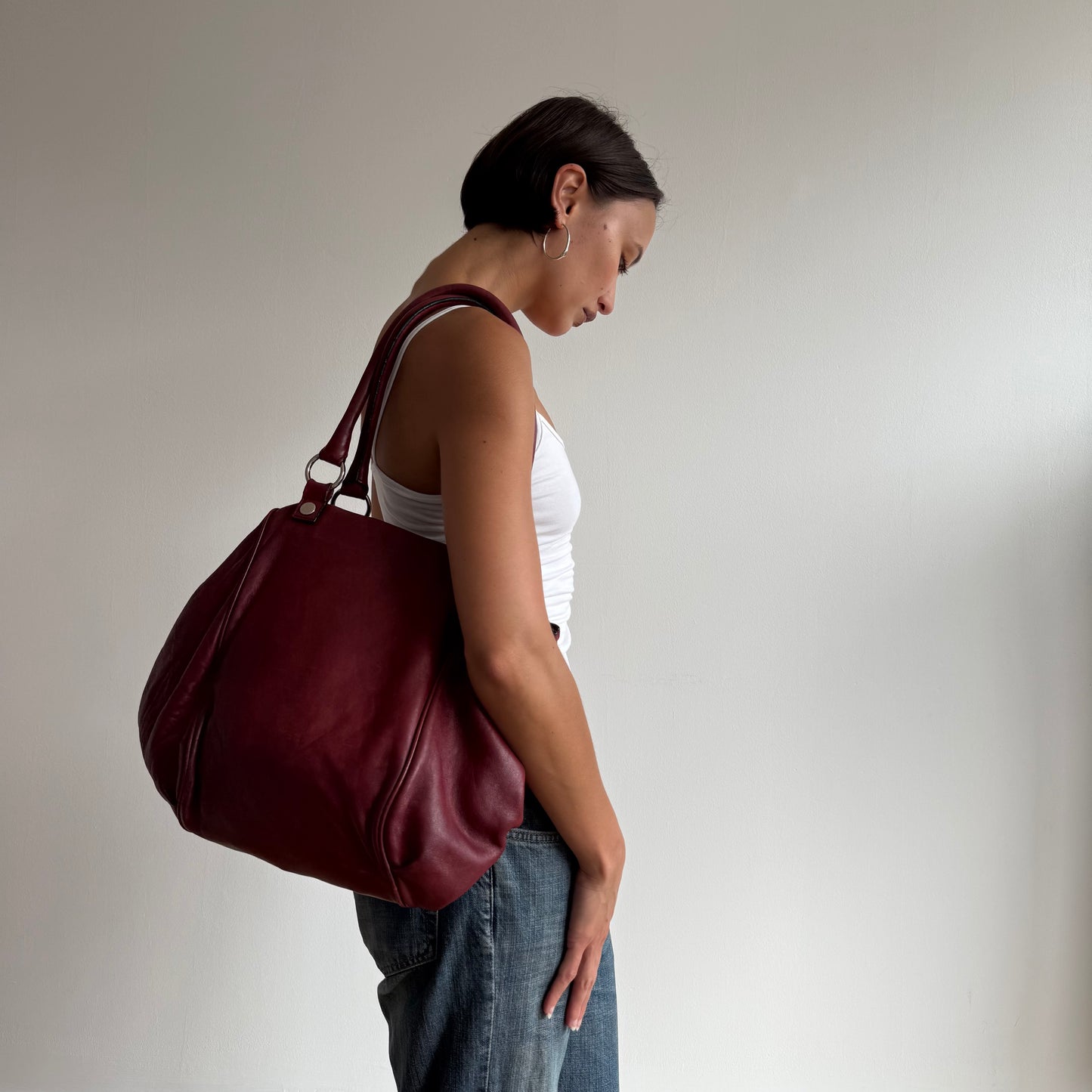 Burgundy leather handbag - One Size