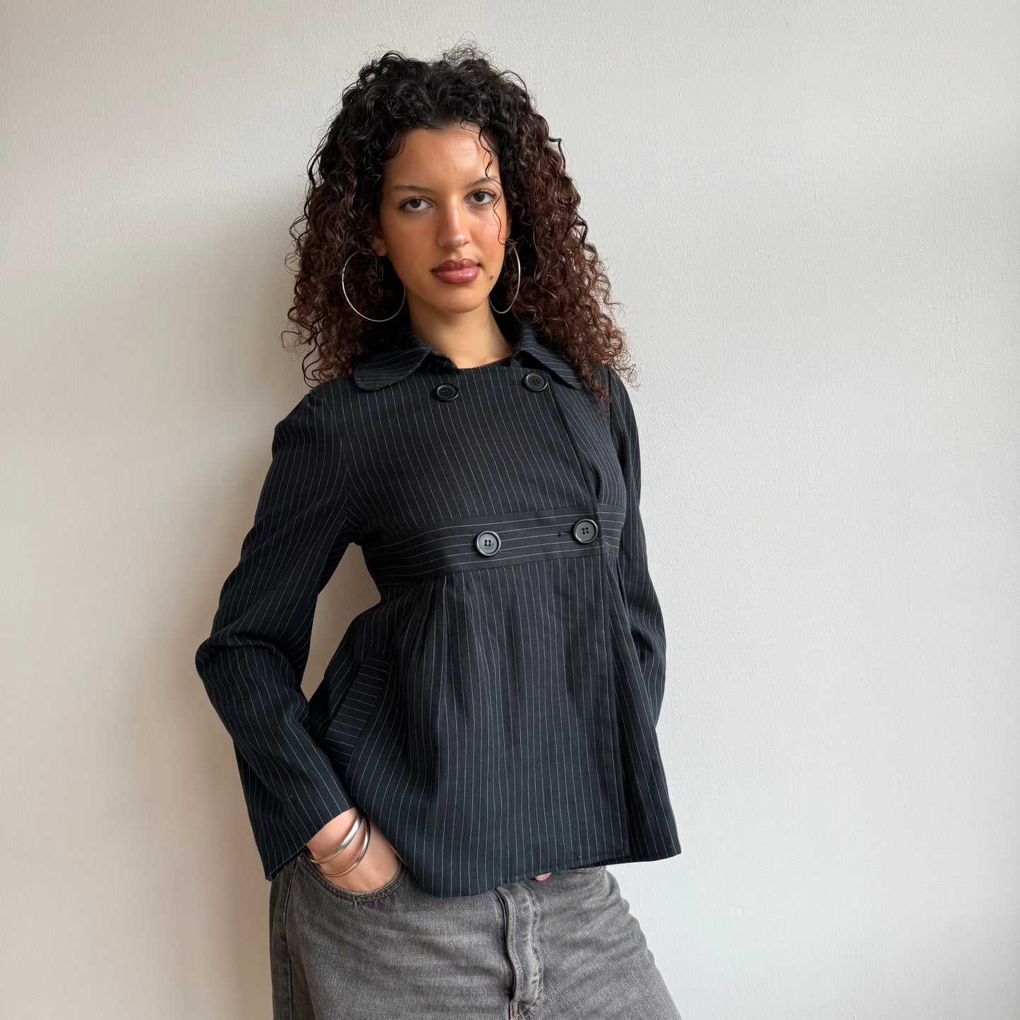 Navy pinstripe peacoat - Size M