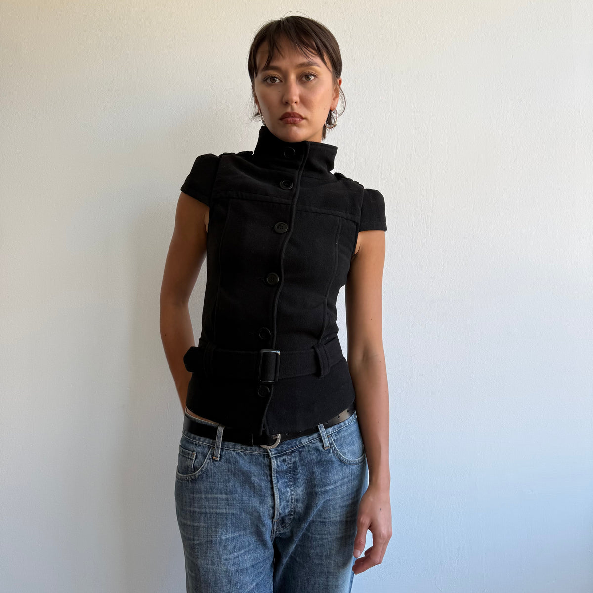Black belt short sleeve peacoat - Size S