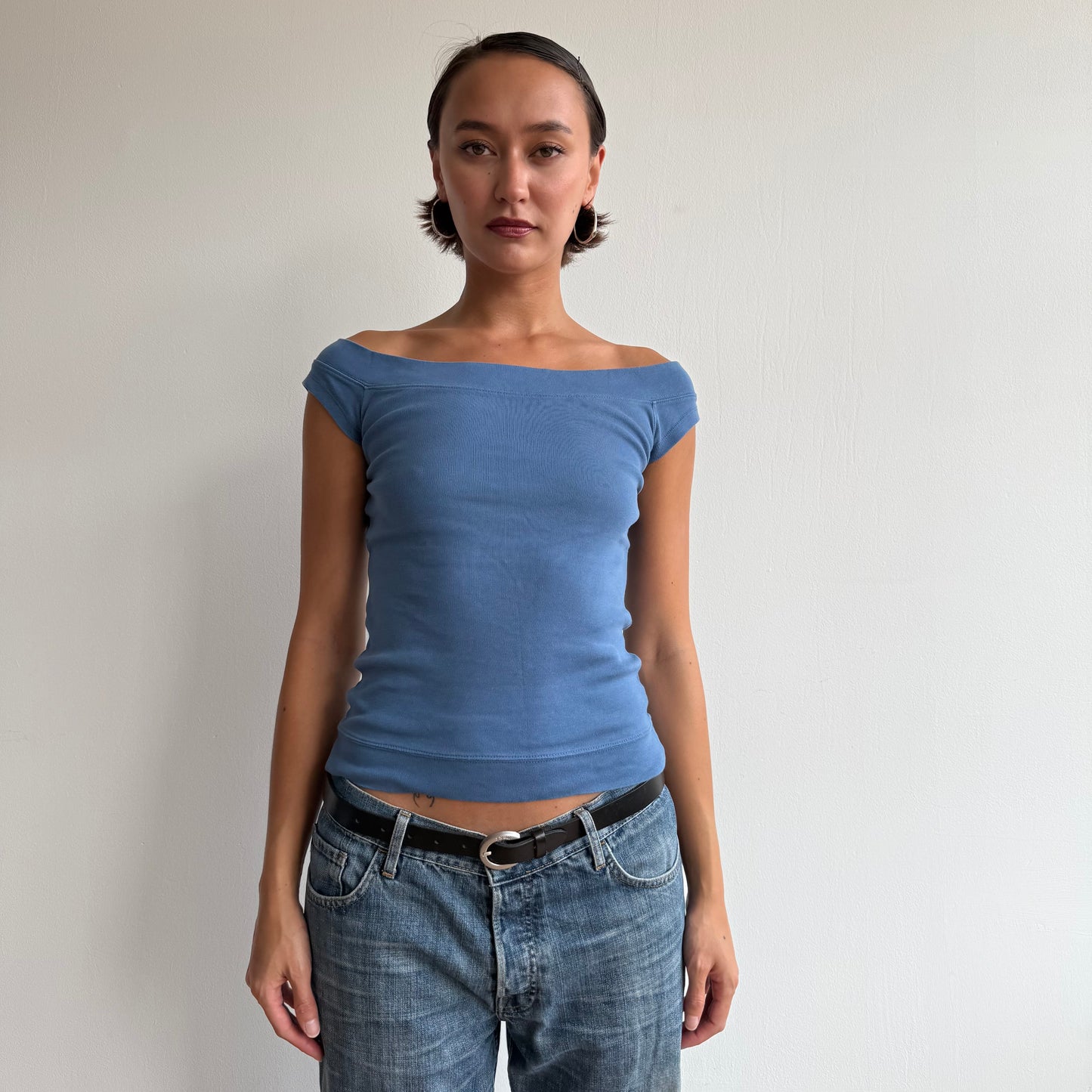 Blue Bardot baby tee - Size S/M