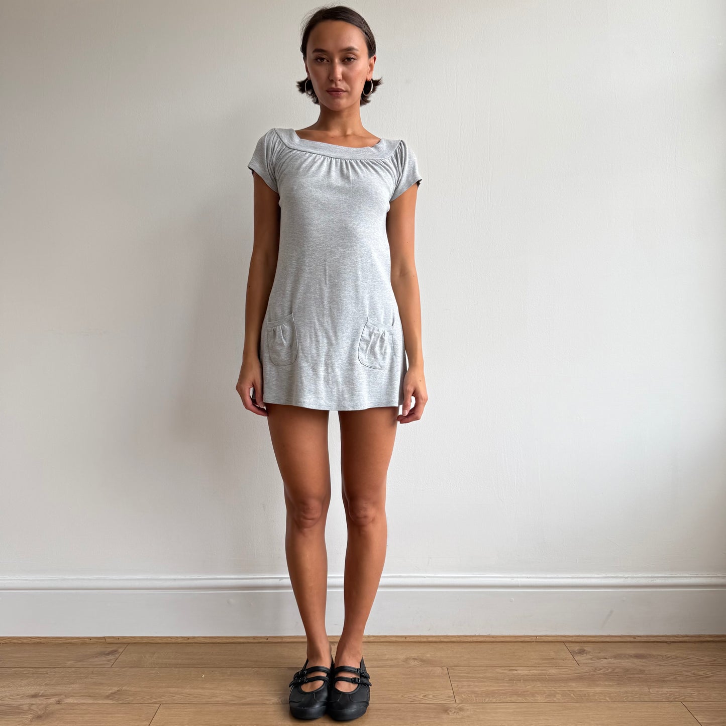 Grey pocket front mini dress - Size S
