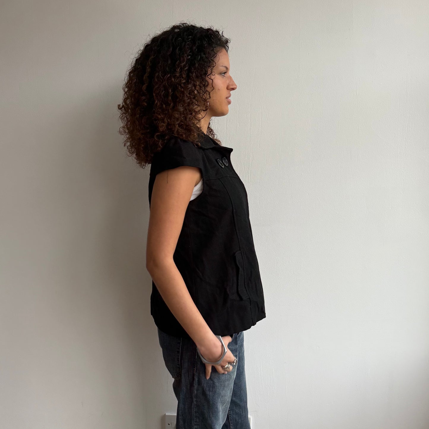 Black short sleeve peacoat - Size L