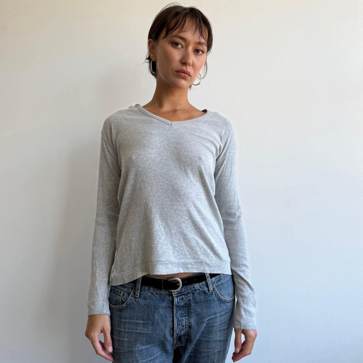 Grey hooded long sleeve top - Size M