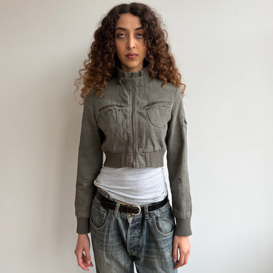 Khaki cargo cropped jacket - Size S