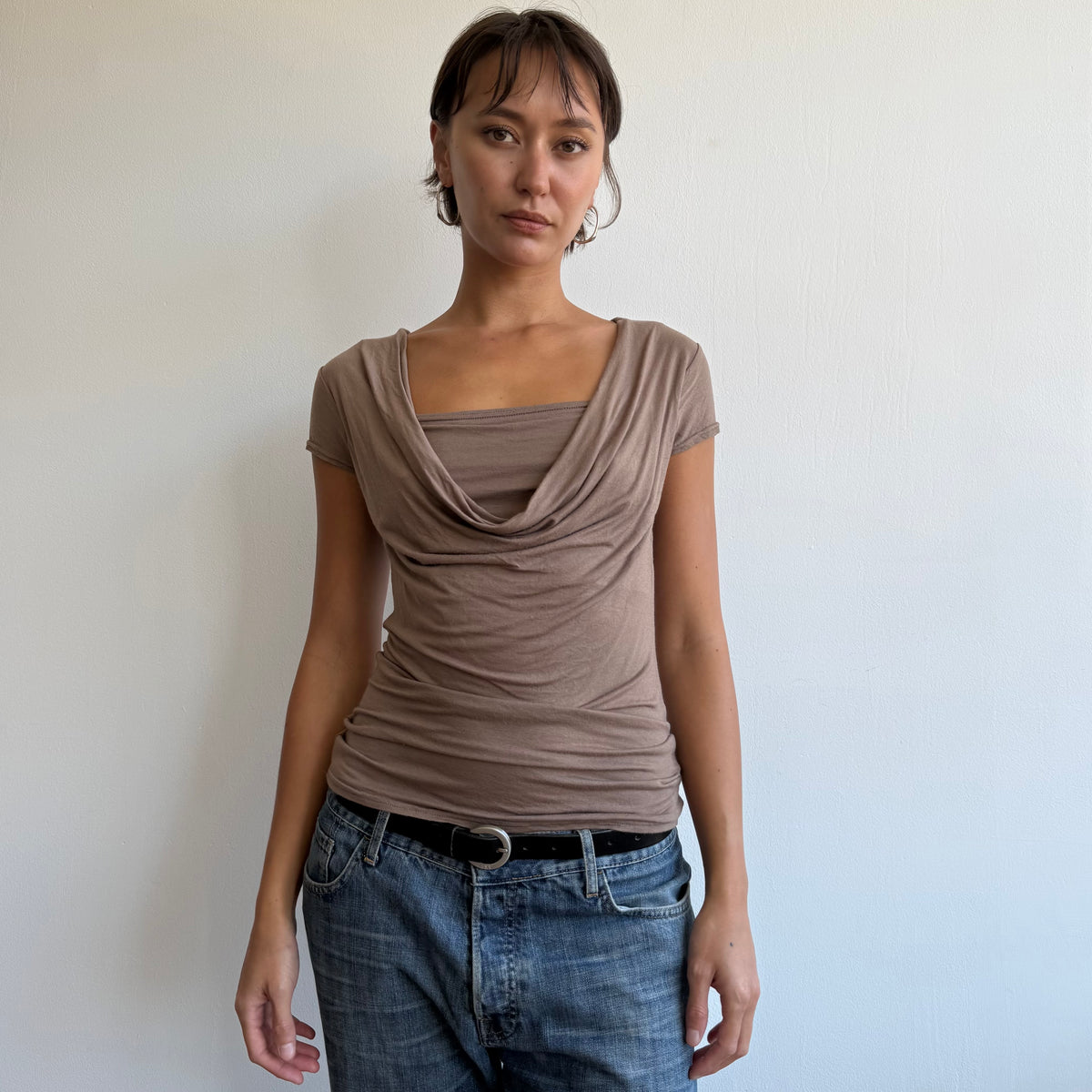 Taupe keyhole double layer top - Size S
