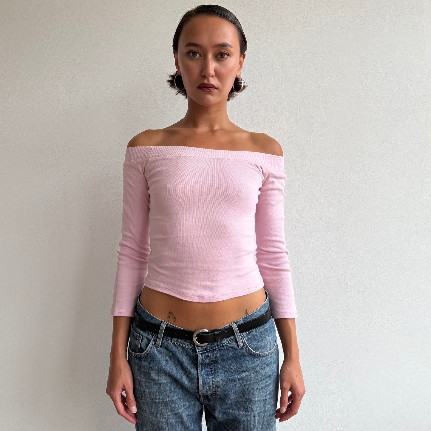 Pink 3/4 sleeve Bardot top - Size XS