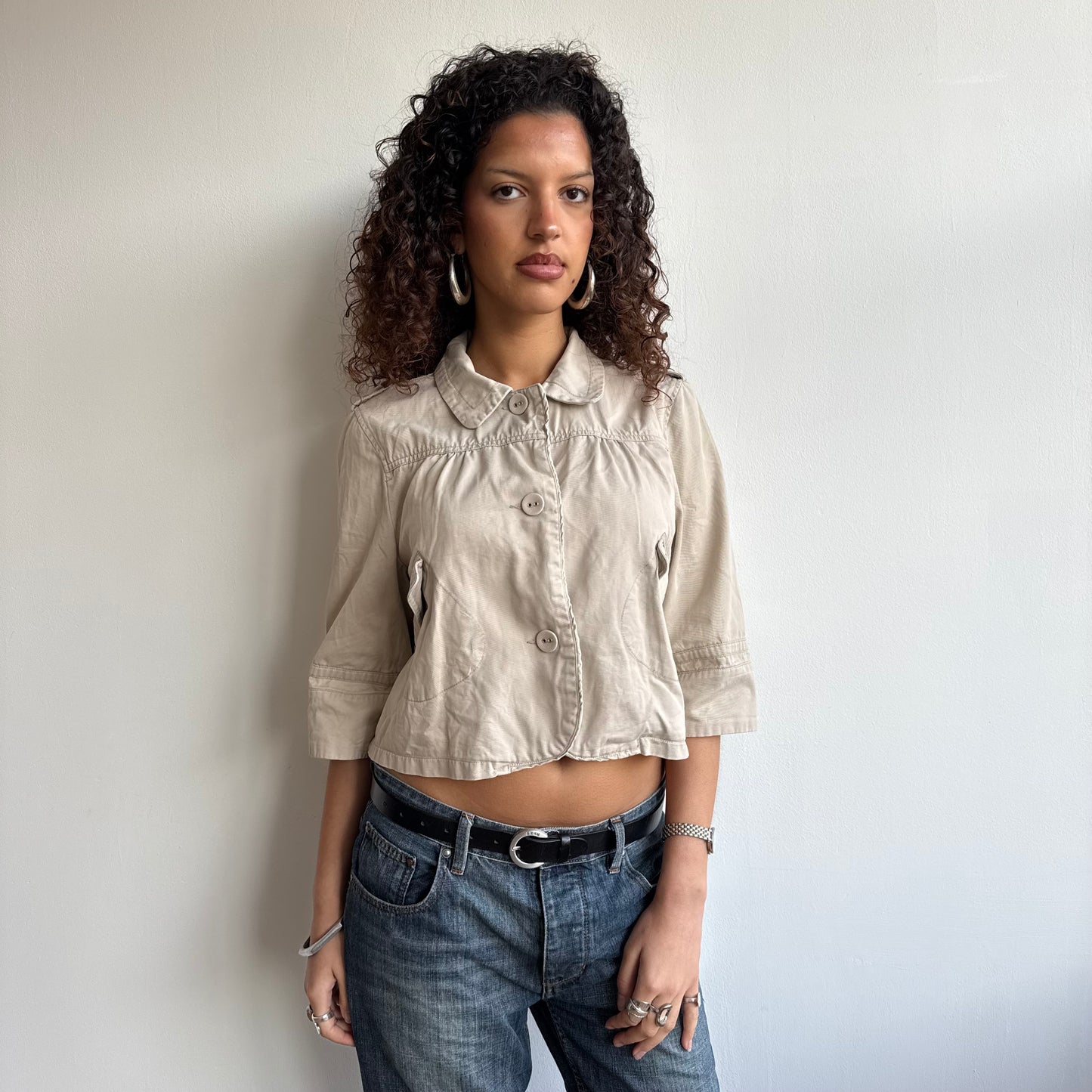 Beige 3/4 sleeve swing coat - Size S