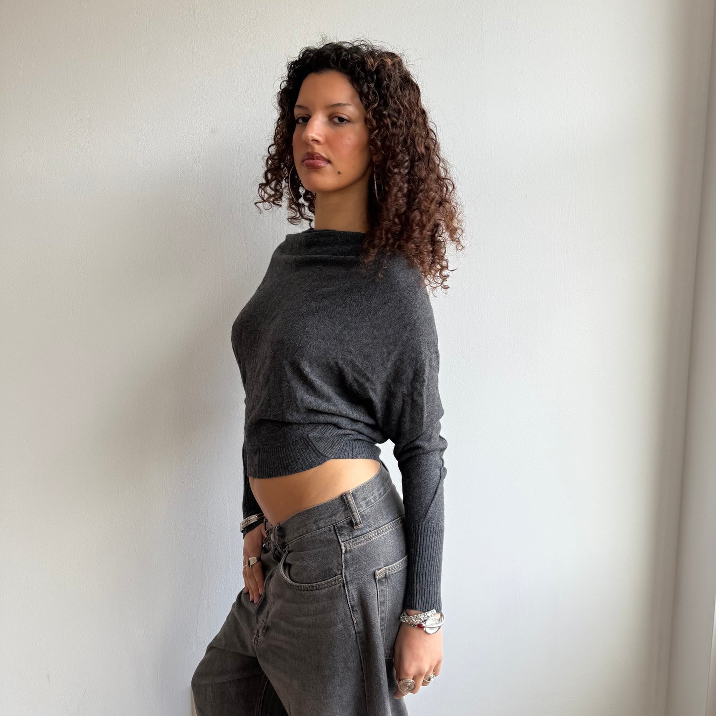 Grey slouchy batwing knit - Size XS