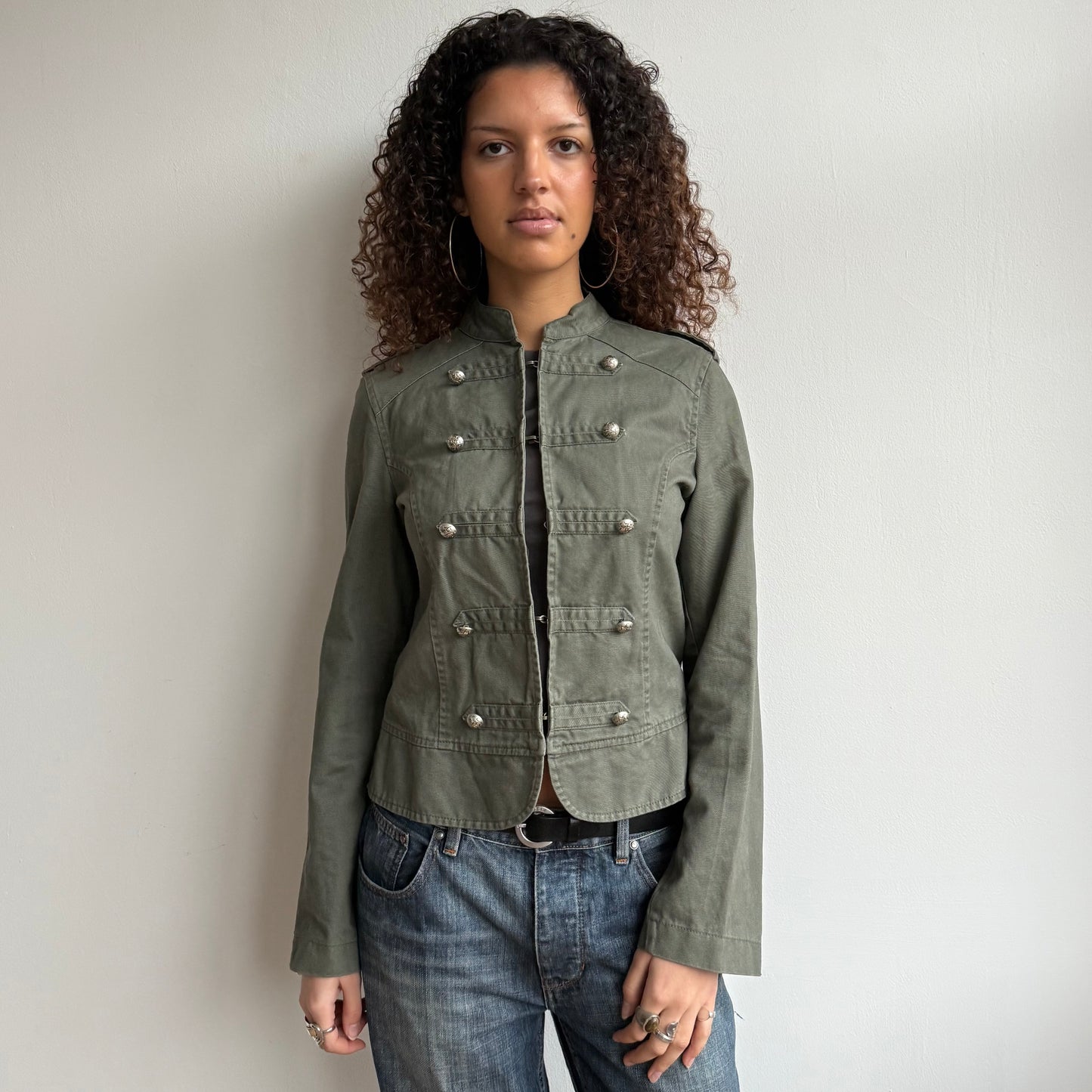 Khaki hook eye military jacket - Size M
