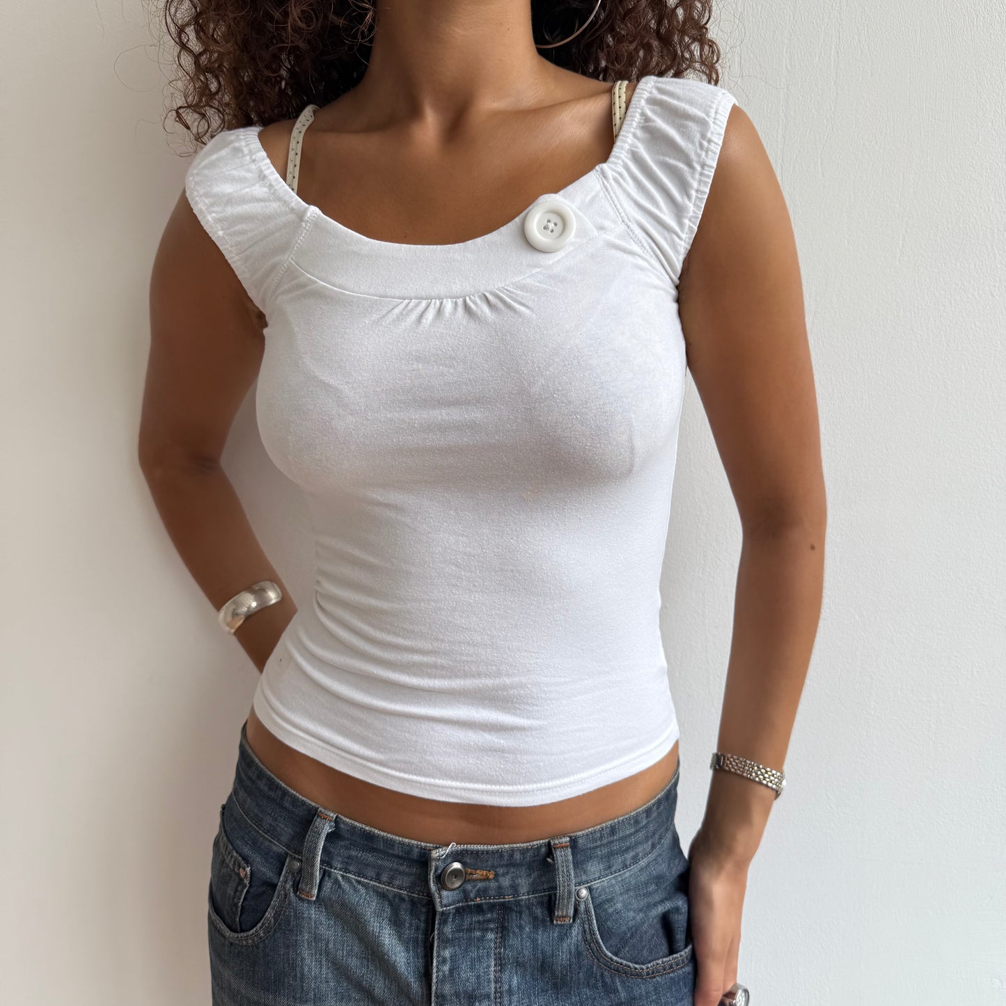 White button bardot top - Size S/M