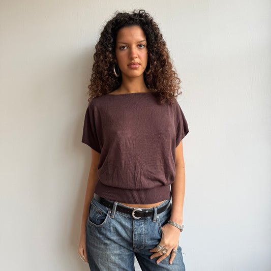 Brown slouchy short sleeve knit - Size S/M