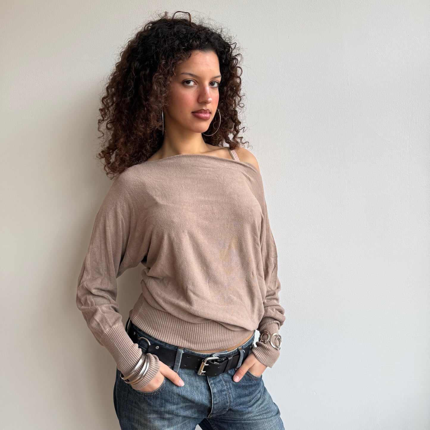 Beige slouchy knit jumper - Size M
