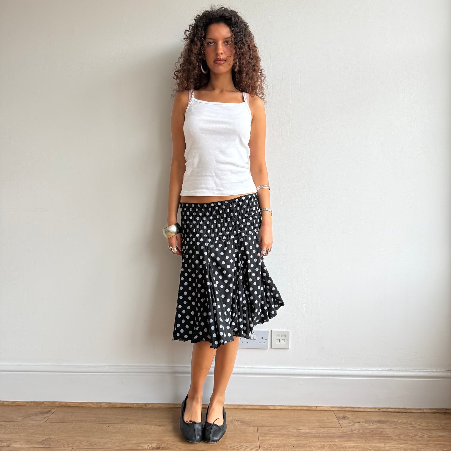 Black polka dot midi skirt - Size XS + S