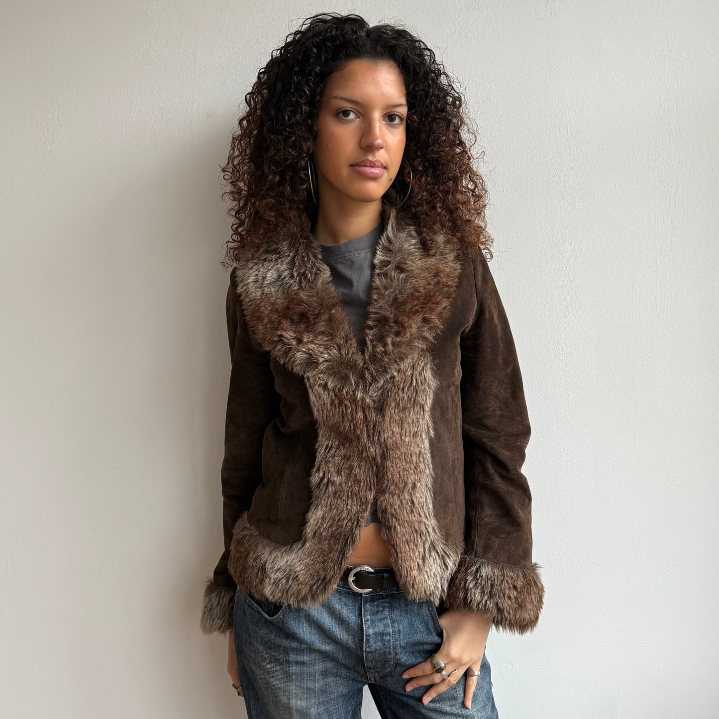 Brown fur suede afghan - Size M