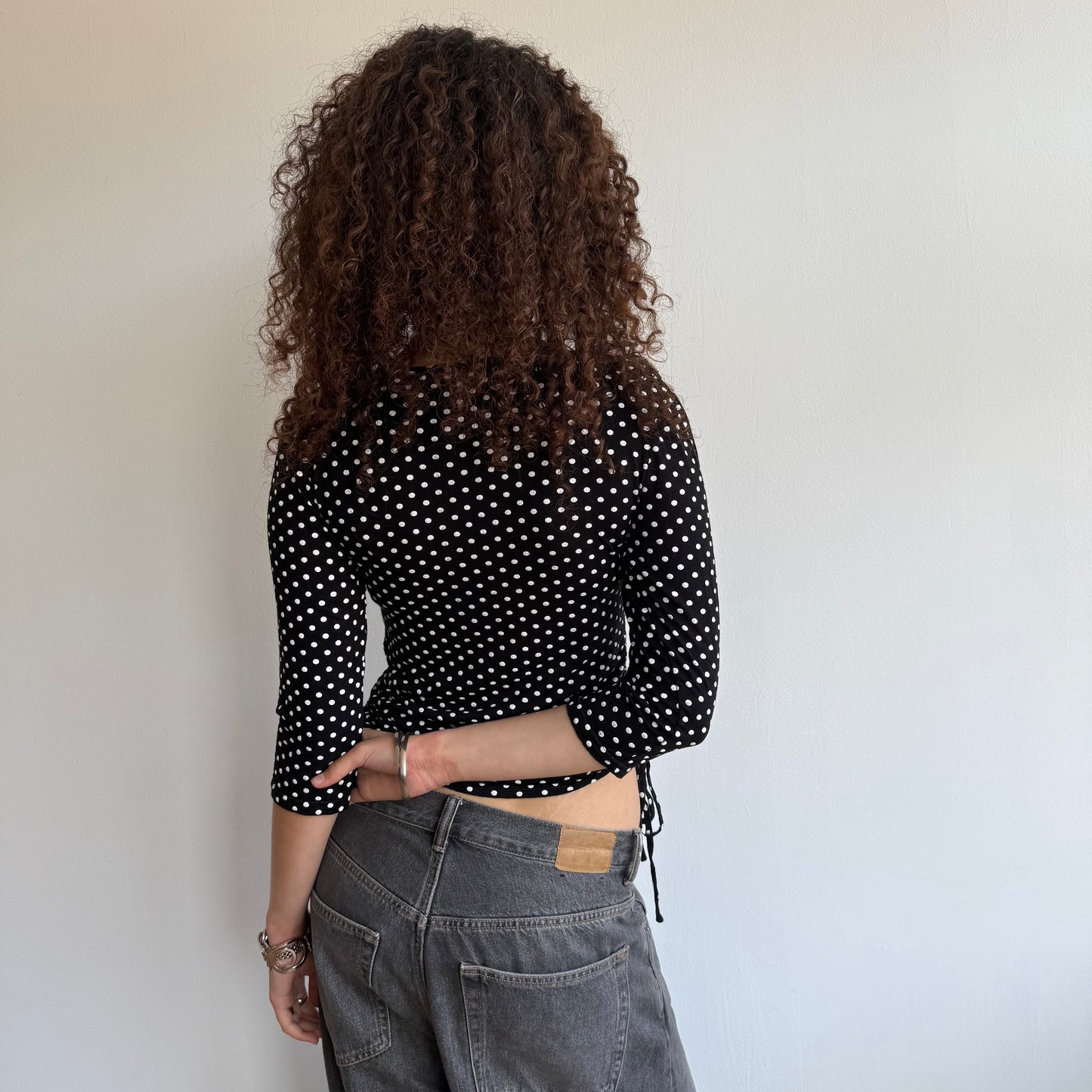 Polka dot ruched tie side top - Size S/M