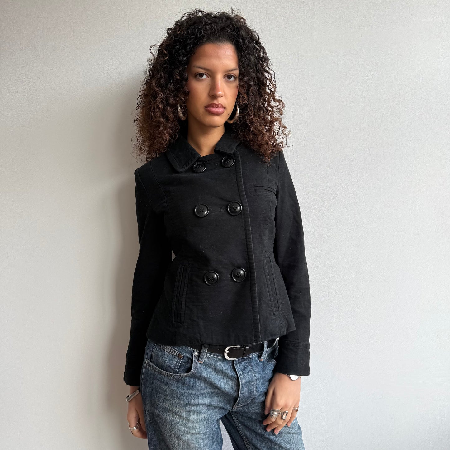 Black large button peacoat - Size S