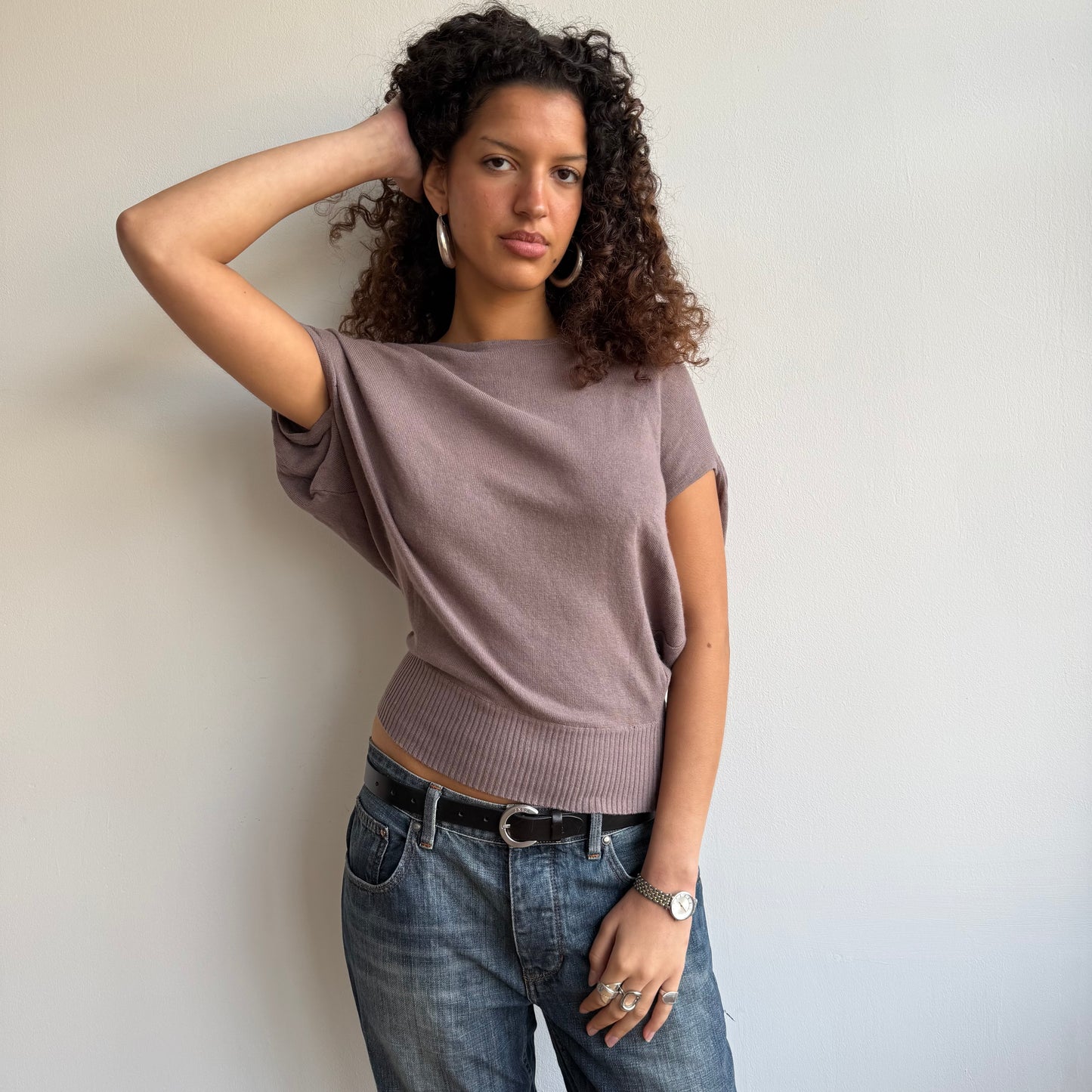 Mauve/taupe short sleeve knit - Size S