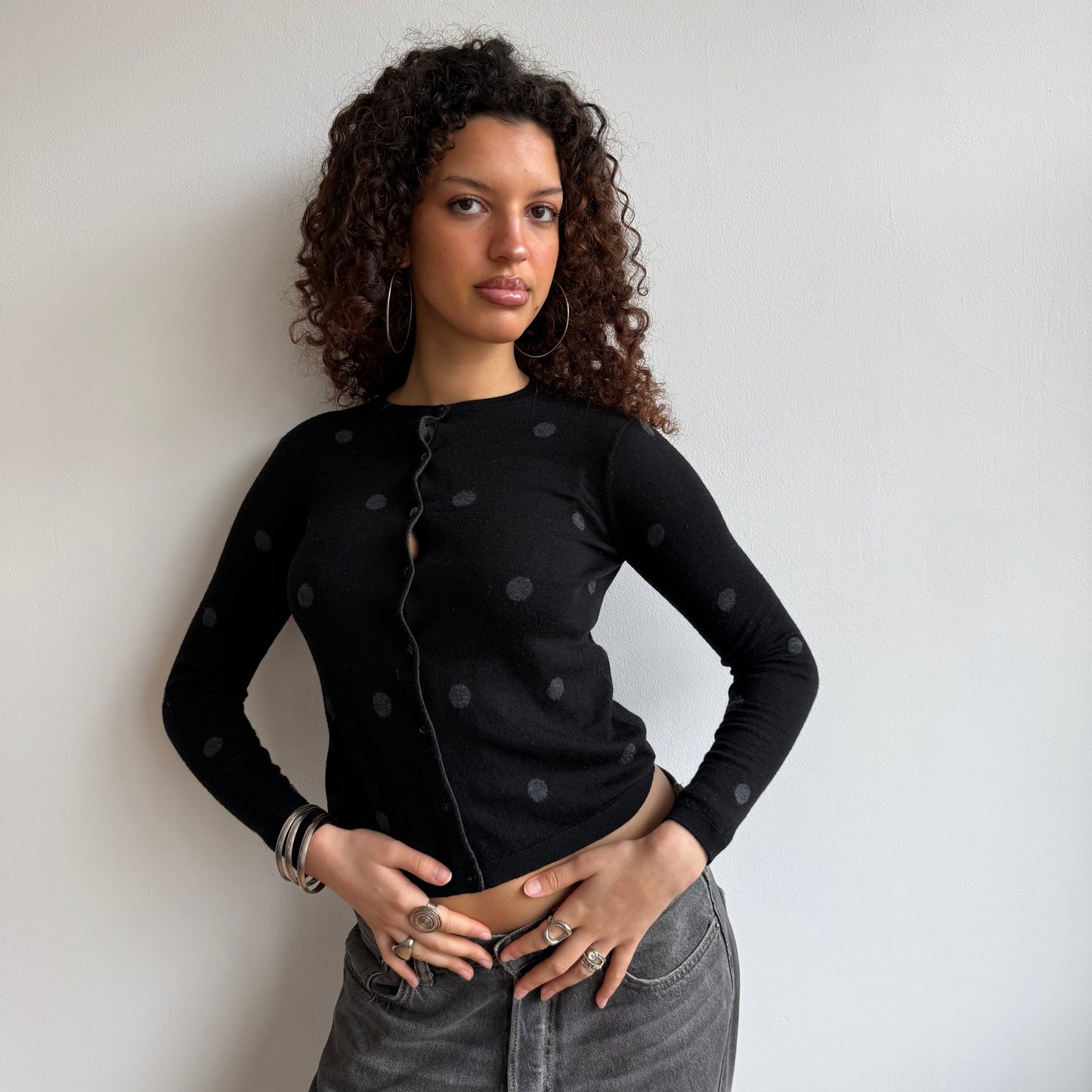Black polka dot cardigan - Size S