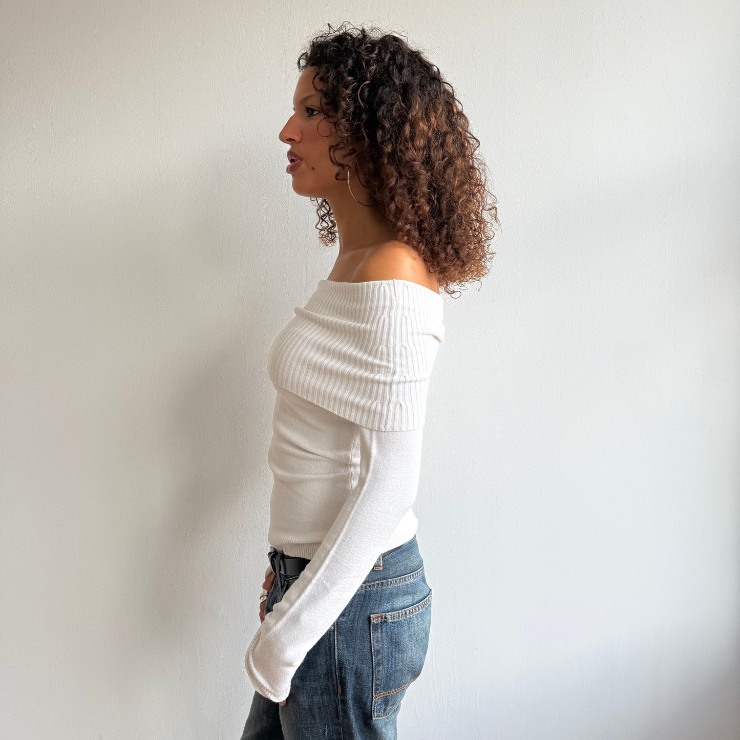 White Bardot knit jumper - Size S/M