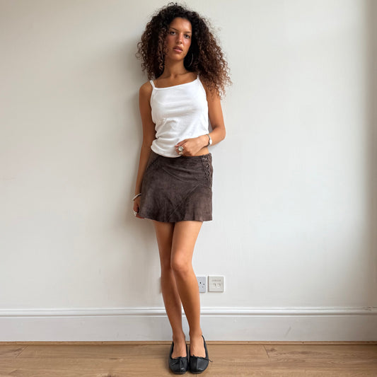 Brown suede corset mini skirt - Size S