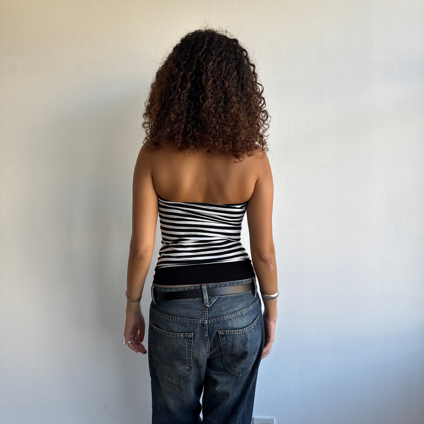 Black striped button bandeau - Size XS