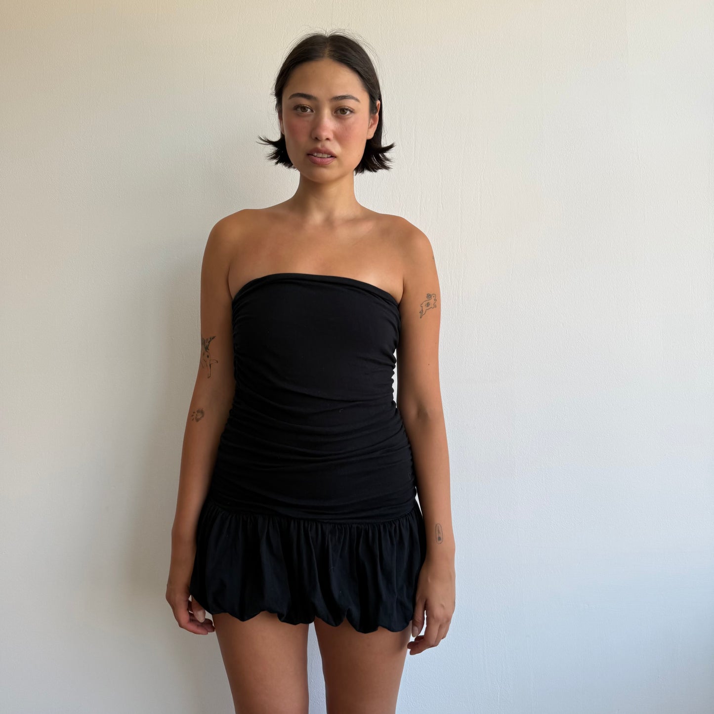 Black ruched bubble mini dress - Size XS
