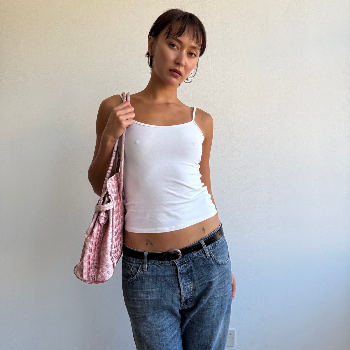 Pink snake leather firkin bag - One Size