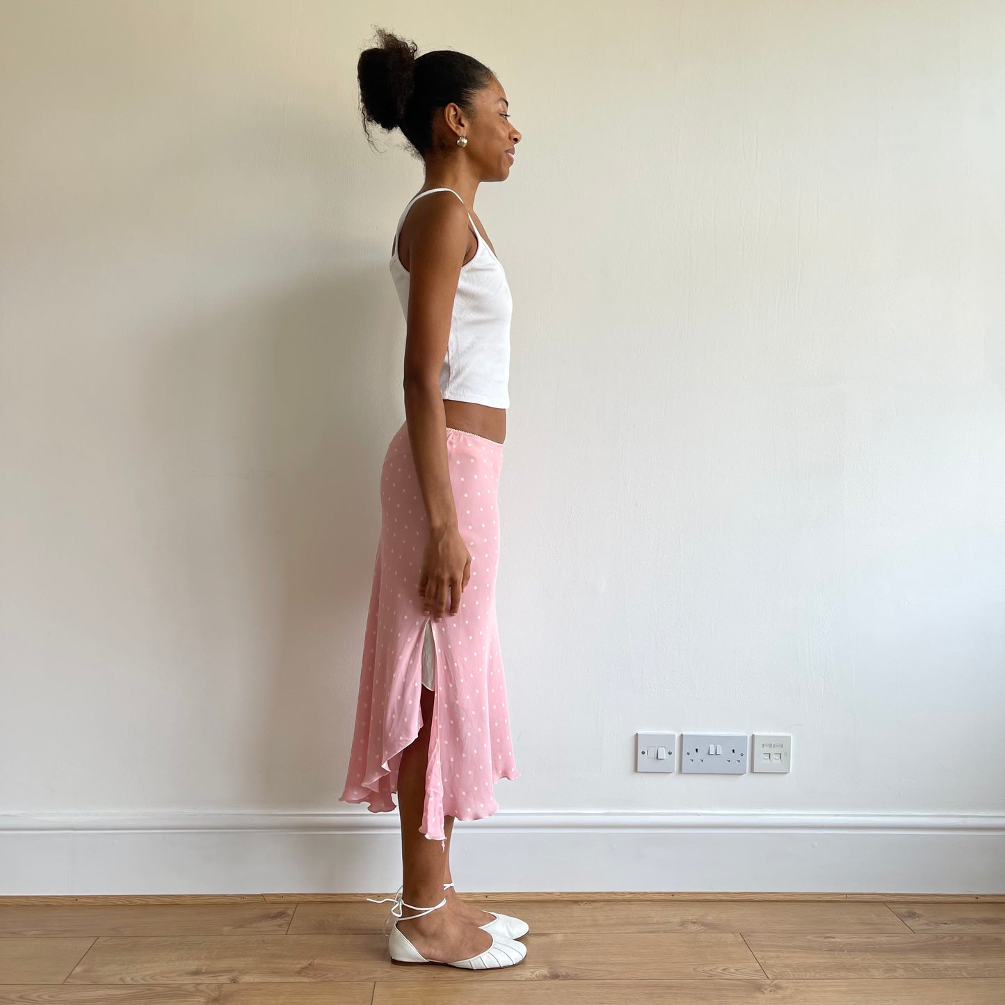 Pink polka dot midi skirt - Size S