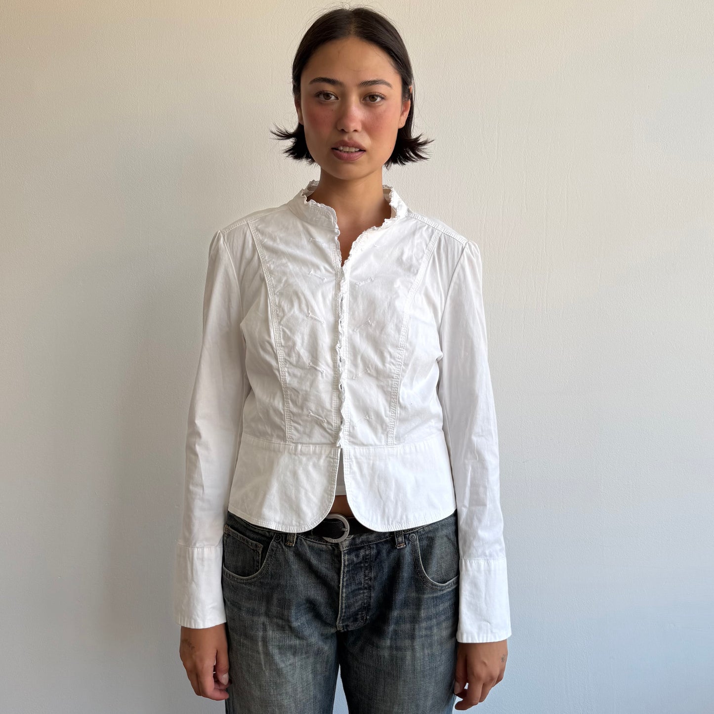 White ruffle military jacket - Size S/M